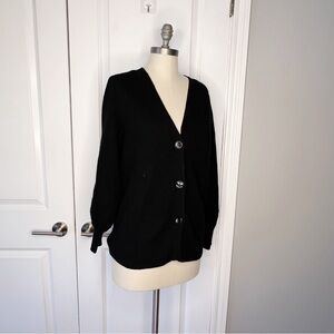 Aritzia BabatonBespoke Black Cardigan Ribbed Size Small Wool Linen Blend